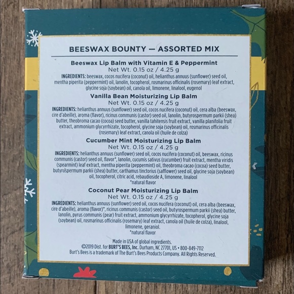 NEW Burt’s Bees. Beeswax Bounty Assorted Mix Lip Balm 4 Pack - Picture 2 of 2